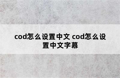 cod怎么设置中文 cod怎么设置中文字幕